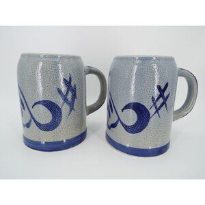 Pair of Marzi Remy Cobalt Blue Salt Glaze Stoneware Beer Steins